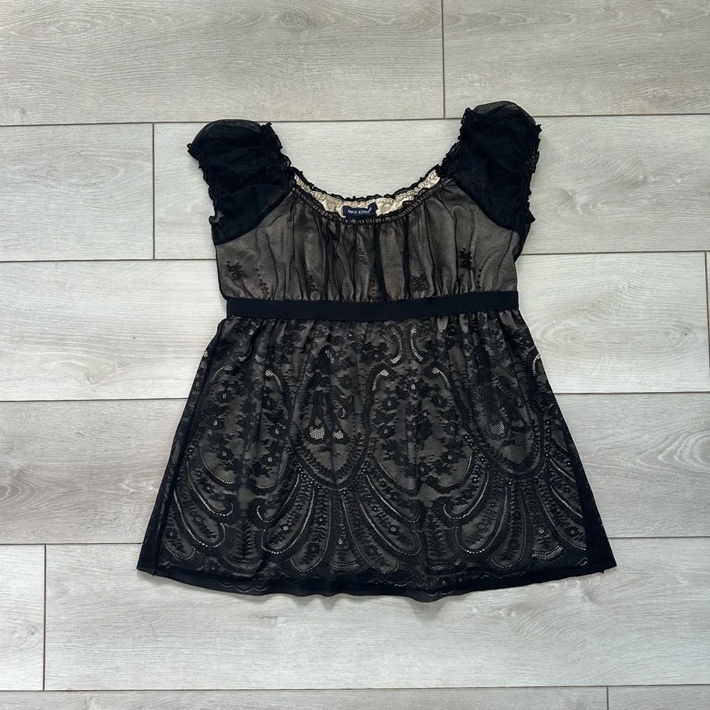 Max Edition Tan Top with Black Lace Size L - Picture 4 of 9